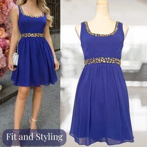 Purple/Blue cocktail Sleeveless Dress with gem accents